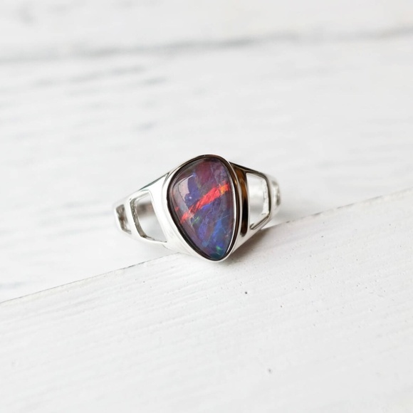 New Stunning Rainbow Opal Sterling Silver Ring - Picture 4 of 4